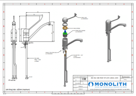 Смеситель MONOLITH R0201020203 локтевой для ванны моечной встраиваемый фото